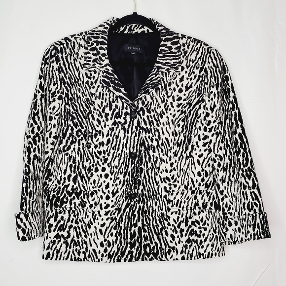 Talbots Textured Lined Blazer Size 16 Button Front Jacket Animal Print Office - Picture 13 of 13